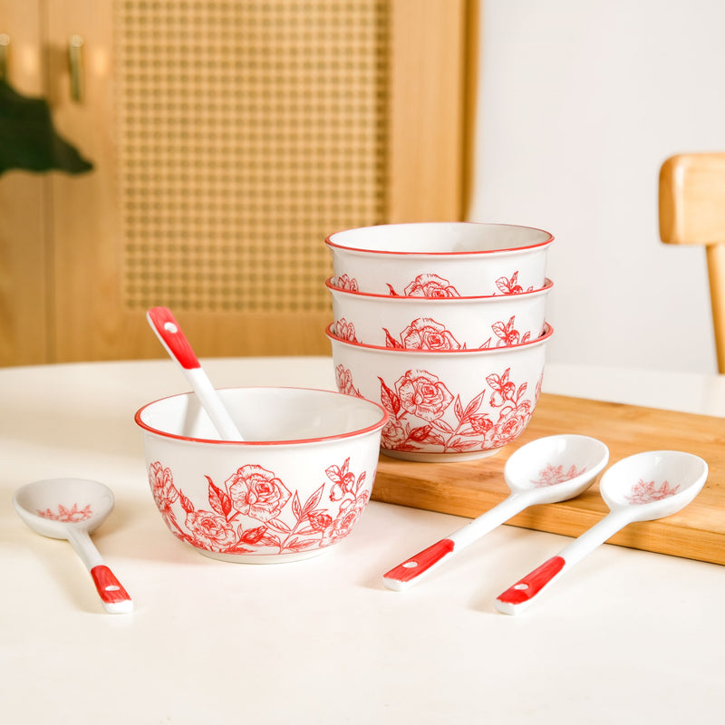 Rosetta Bowls And Spoons Set Of 4 400ml