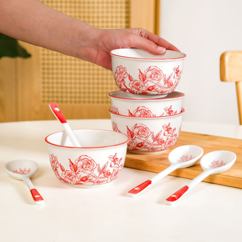 Rosetta Bowls And Spoons Set Of 4 400ml