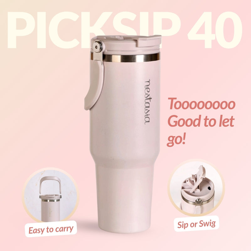 PickSip 40 Insulated Tumbler Bottle With Top Handle Rosy Taupe 1200ml