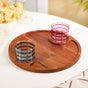 Round Acacia Tray With Striped Bowl Set Of 3