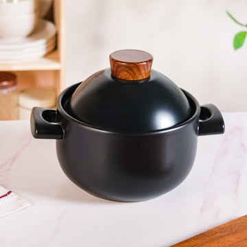 Round Black Cooking Pot With Lid 2200ml
