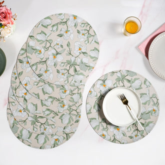 Round Green Poppy Printed Placemats Set Of 6