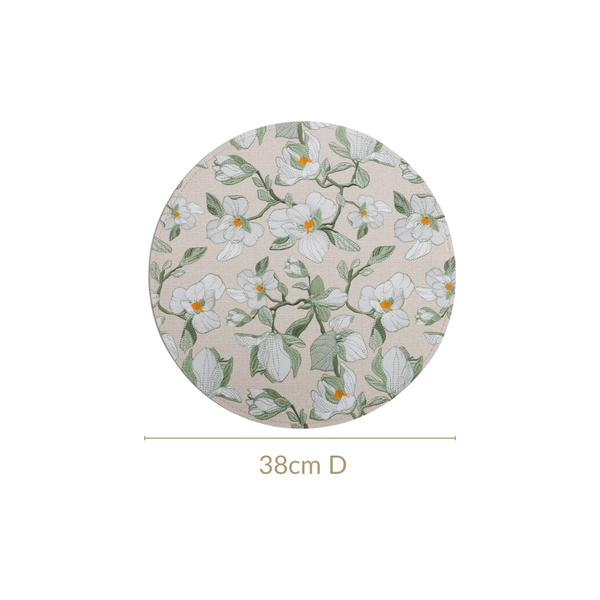 Round Green Poppy Printed Placemats Set Of 6