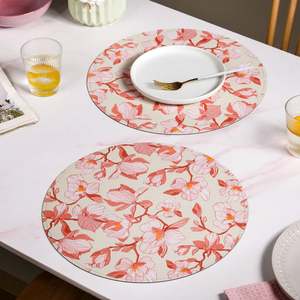 Round Red Poppy Printed Placemats Set Of 6