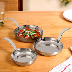 Hammered Stainless Steel Serving Pan With Handle Set Of 3
