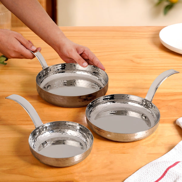 Hammered Stainless Steel Serving Pan With Handle Set Of 3