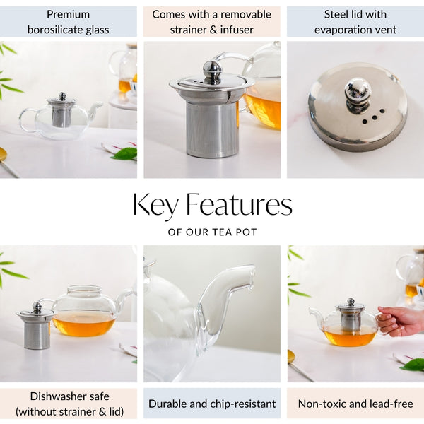 Round Transparent Teapot With Strainer 800ml