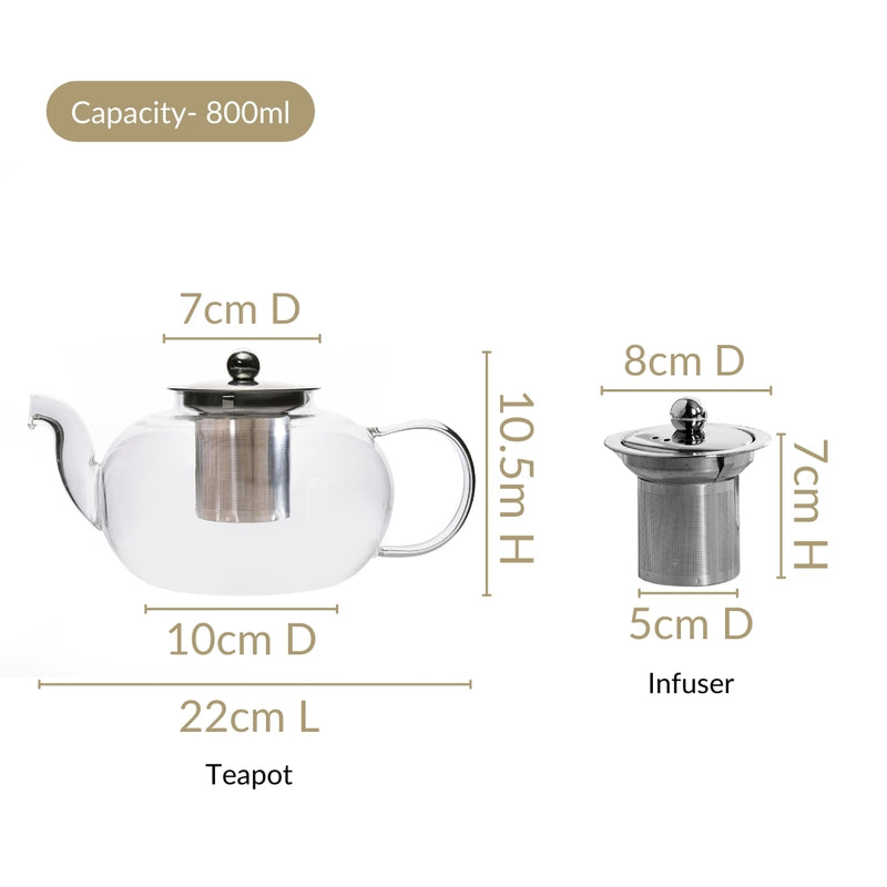 Round Transparent Teapot With Strainer 800ml
