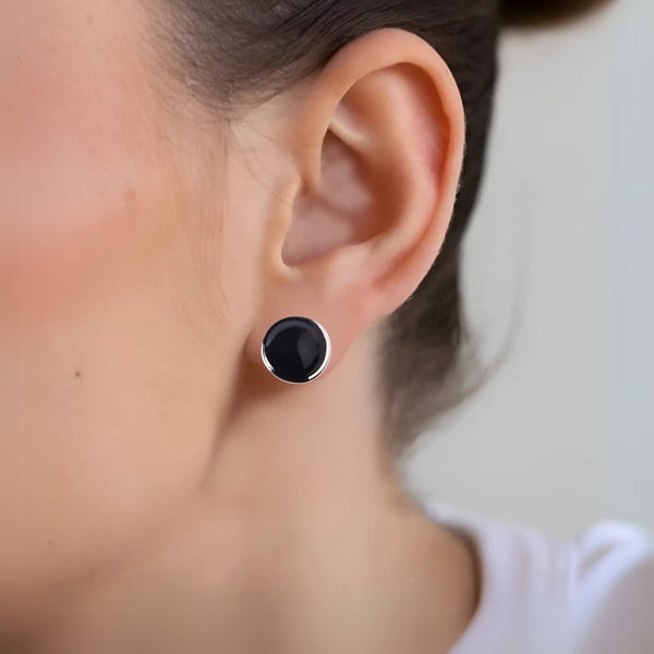 Round Black Stud Earrings