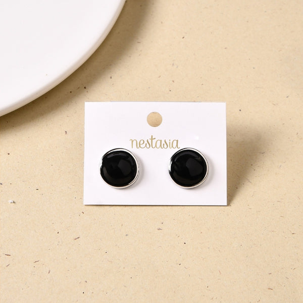 Round Black Stud Earrings