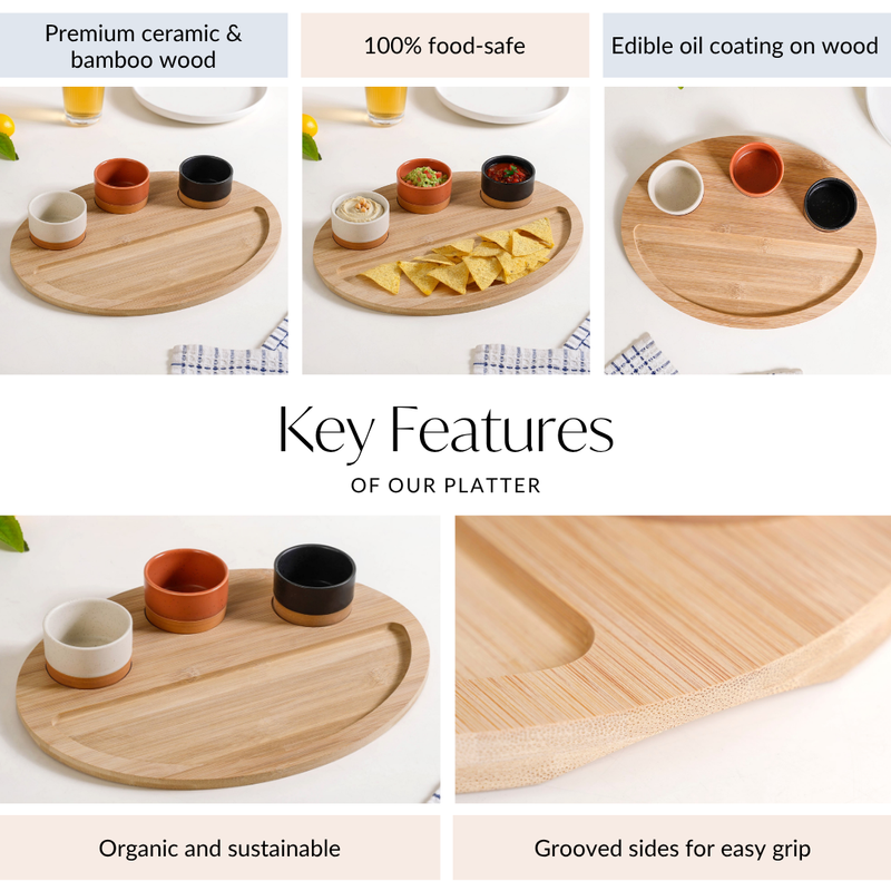 Oval Serving Tray With Bowls Set Of 4 33x25cm