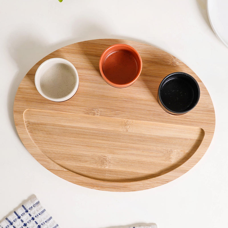 Round Serving Tray With Bowls Set Of 4 33x25cm