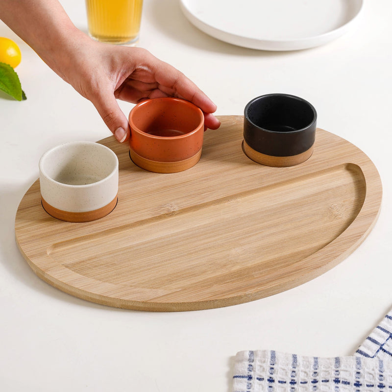 Round Serving Tray With Bowls Set Of 4 33x25cm