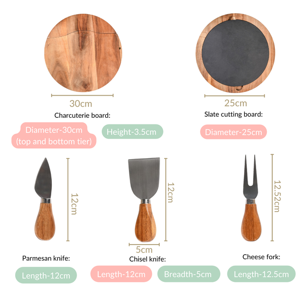 Round Wooden Charcuterie Board With Cheese Knives