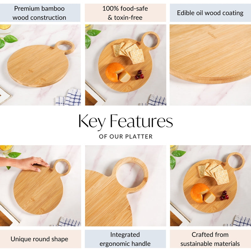 Round Bamboo Serving Platter With Handle