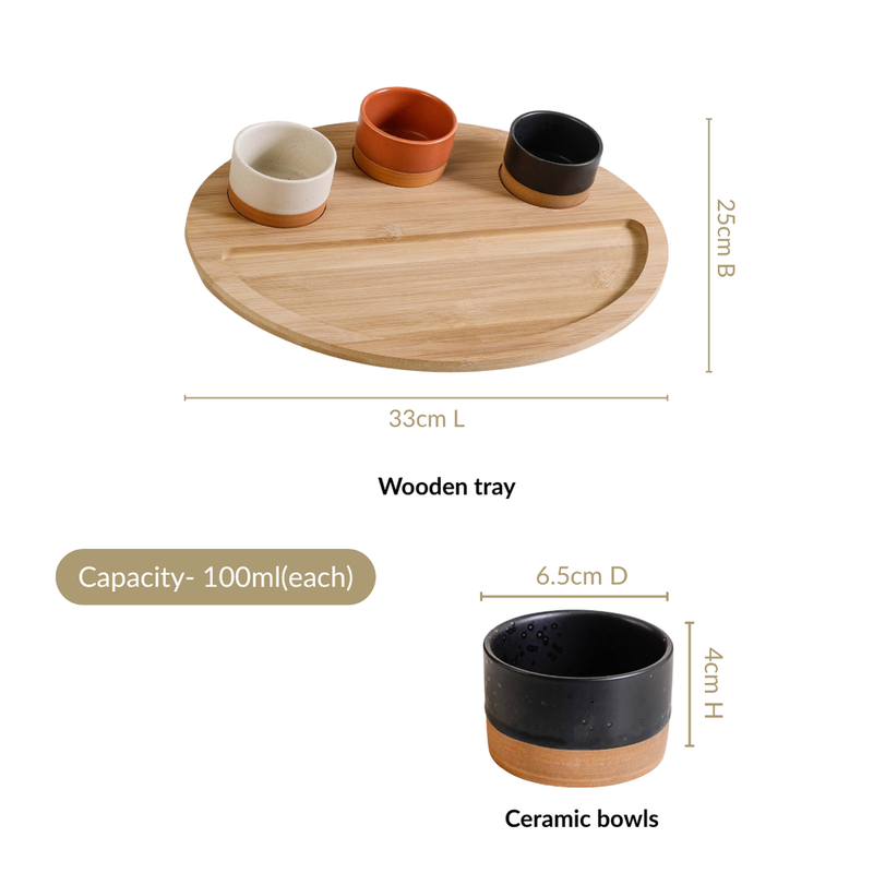 Round Serving Tray With Bowls Set Of 4 33x25cm