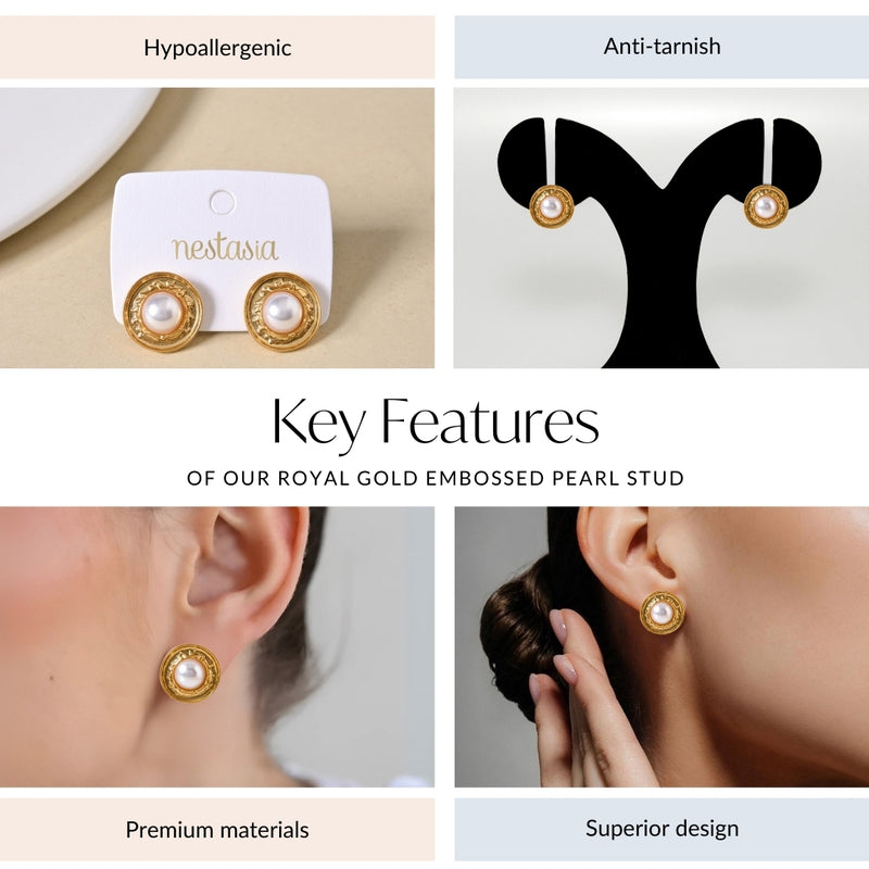 Royal Gold Embossed Pearl Stud
