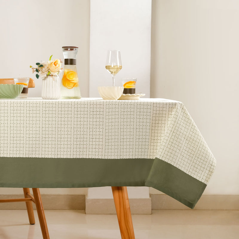Running Stitch Grid 6 Seater Cotton Table Cover 203x152cm