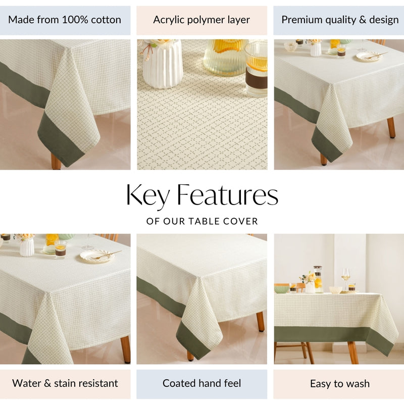 Running Stitch Grid 8 Seater Cotton Table Cover 274x152cm