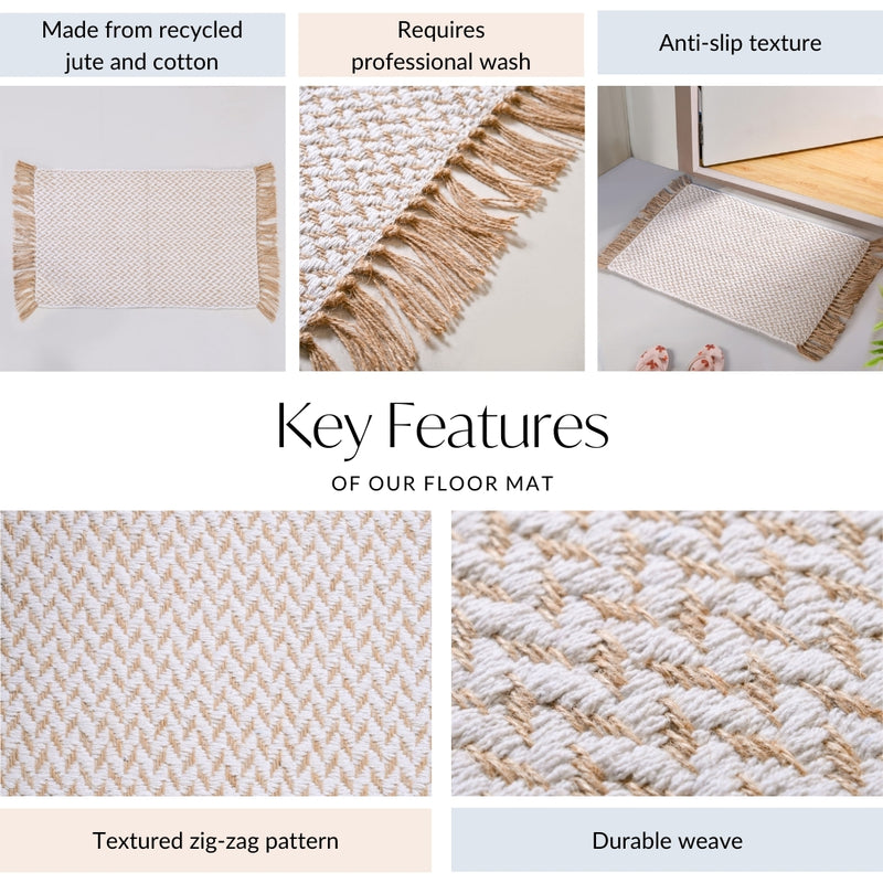 Rustic Jute And Cotton Floor Mat 96x50cm