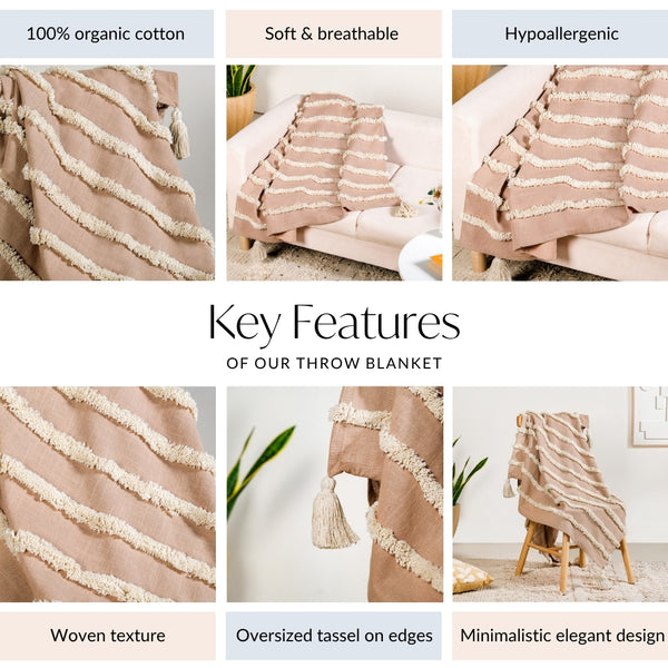 Tufted Stripes Throw Blanket Taupe Brown