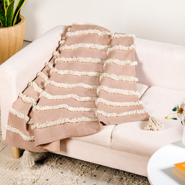 Tufted Stripes Throw Blanket Taupe Brown