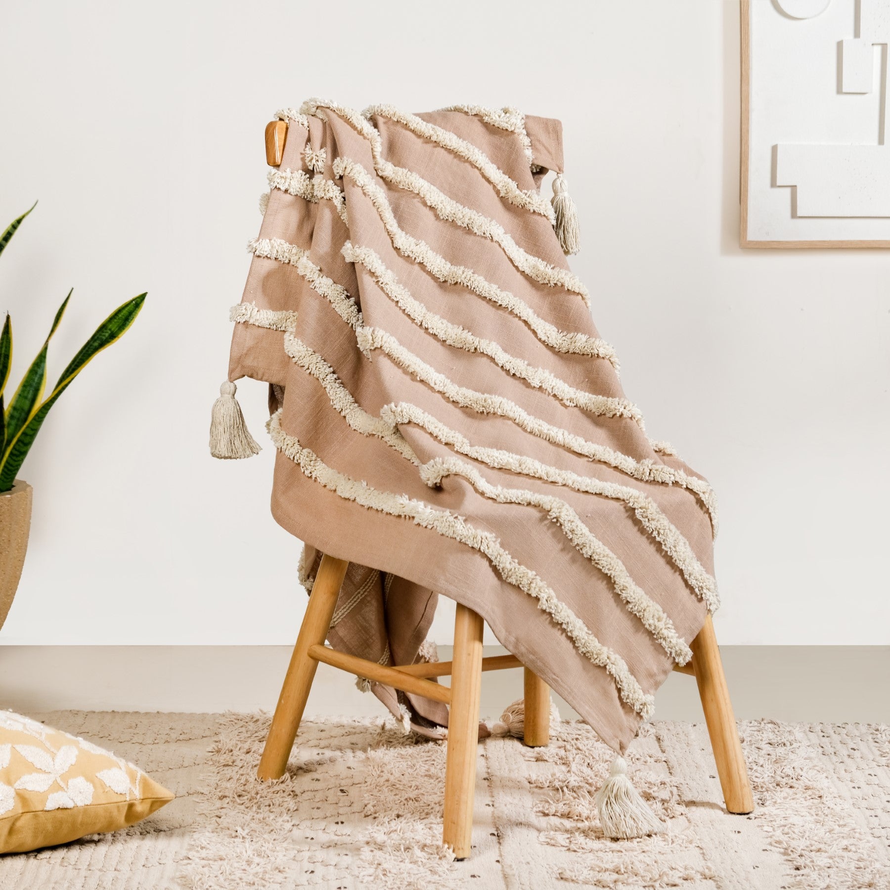 Tufted Stripes Throw Blanket Taupe Brown