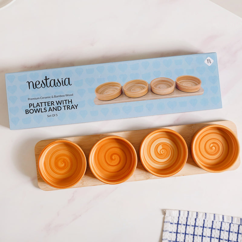 Rustic Style Bowl And Platter Set Of 5