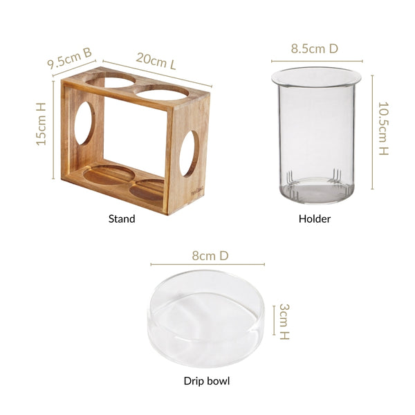Rustic Wooden Cutlery Stand With Glass Holders