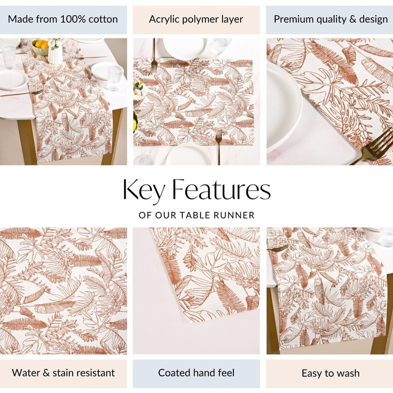 Mocha Fern Table Runner 6 Seater 185x35cm