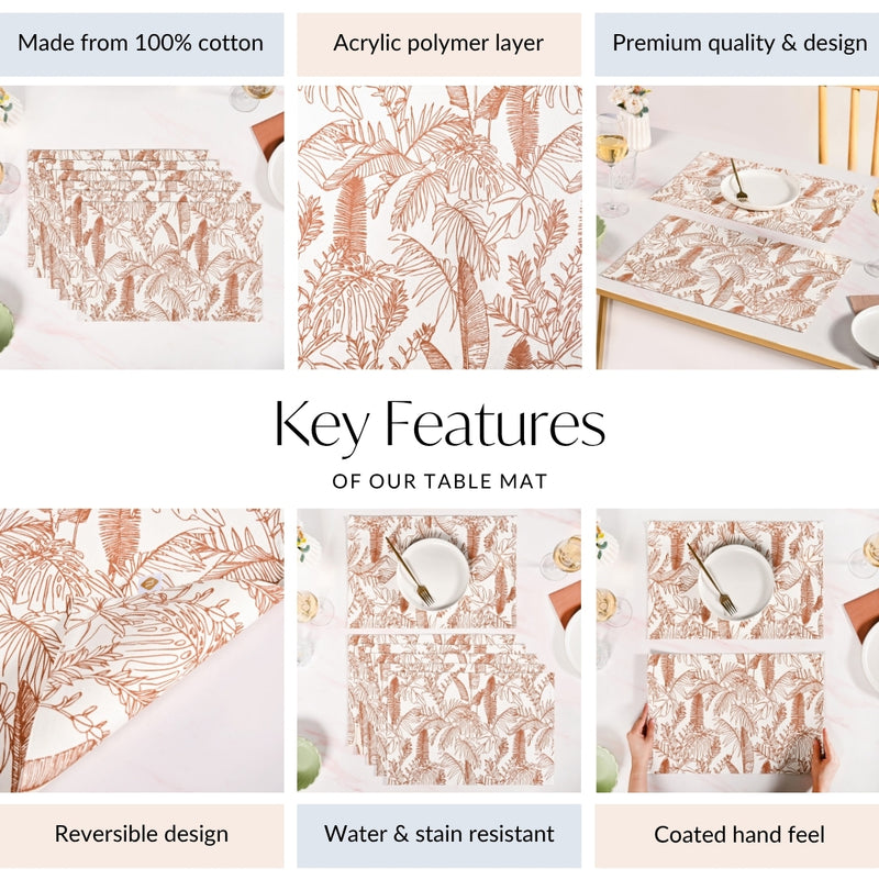 Mocha Fern Cotton Tablemat Set Of 6