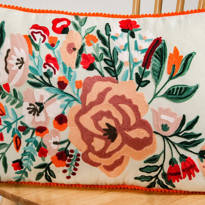 Rustic Flora Embroidered Cotton Cover 50x35cm