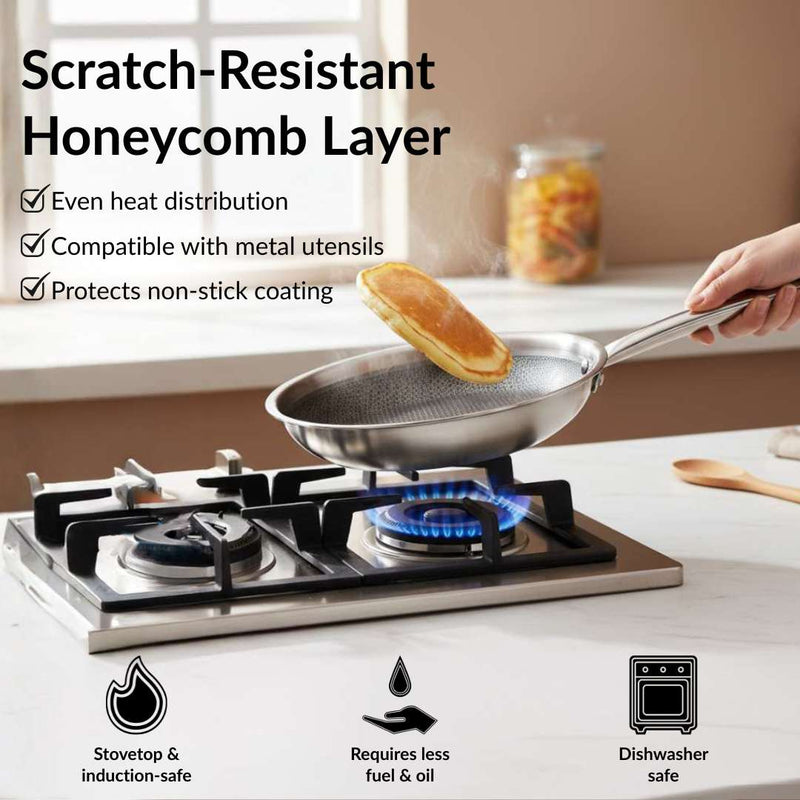 Honeycomb Non Stick Triply Frypan With Lid 1750ml