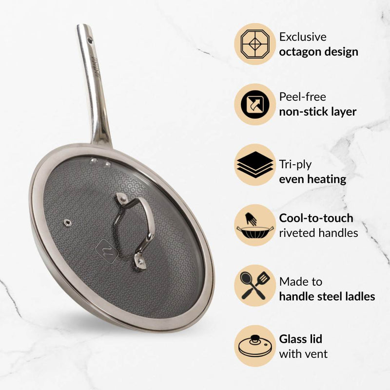 Non Stick Triply Induction Safe Honeycomb Frypan With Lid 2000ml