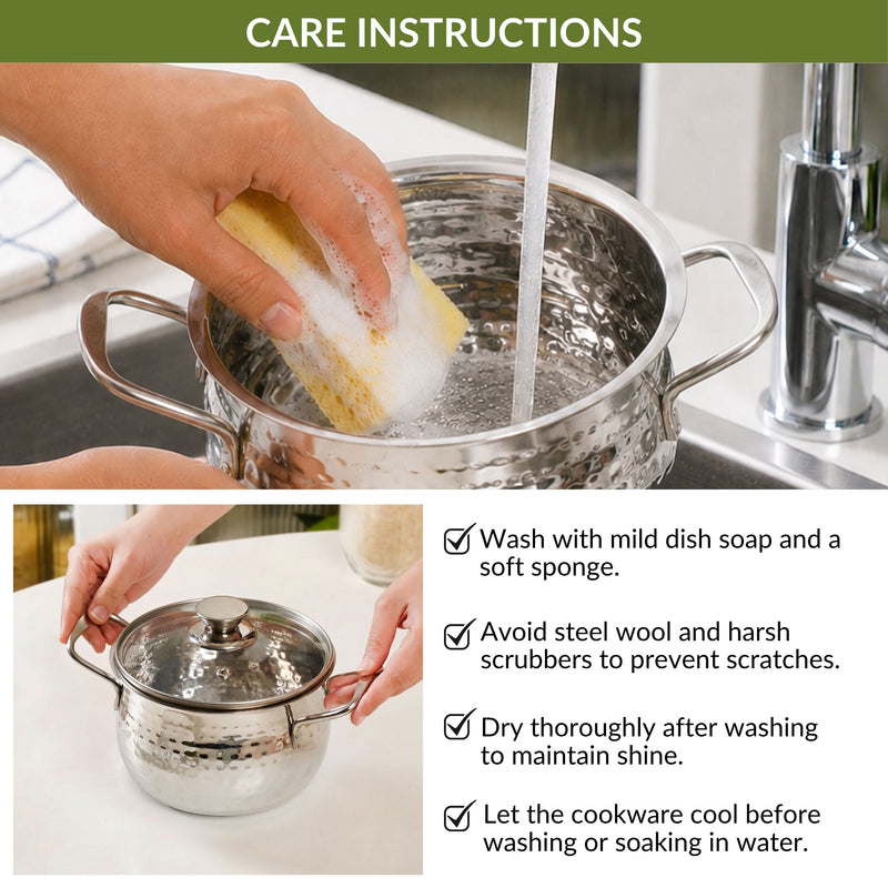 Steel Hammered Serving Handi With Glass Lid 1250ml