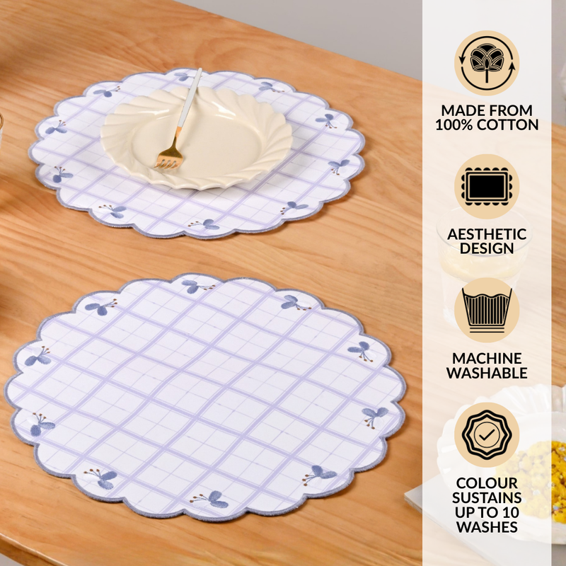 Periwinkle Embroidered Cotton Table Mat Lilac Set Of 6