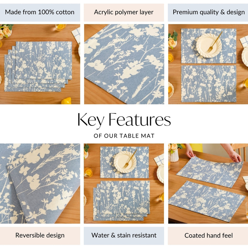 Slate Blue Pure Cotton Placemat Set Of 4