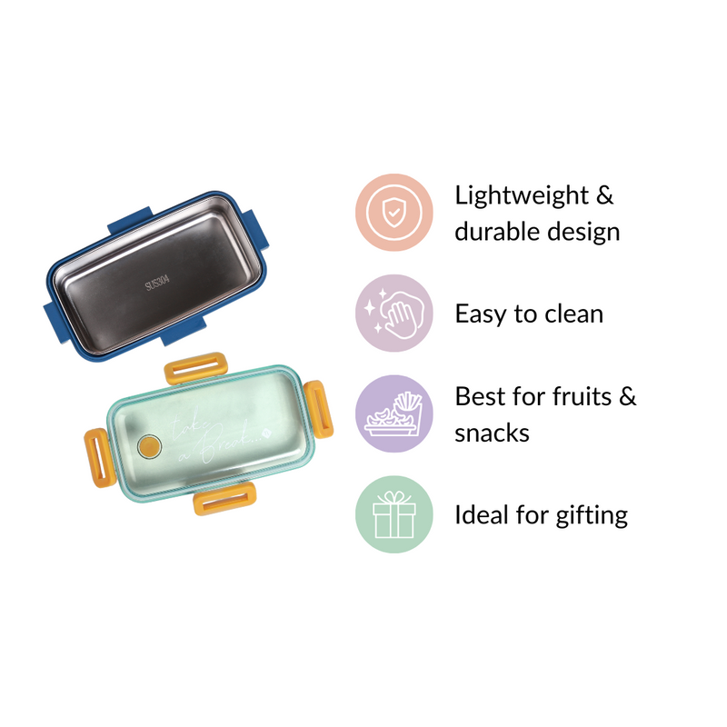 Leak-Proof Stainless Steel Tiffin Box Small Blue 530ml