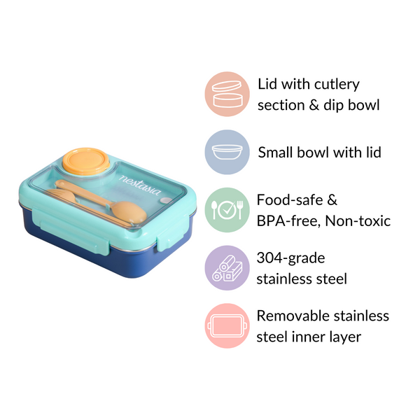 Bento Lunch Box With 3 Compartments Blue 750ml