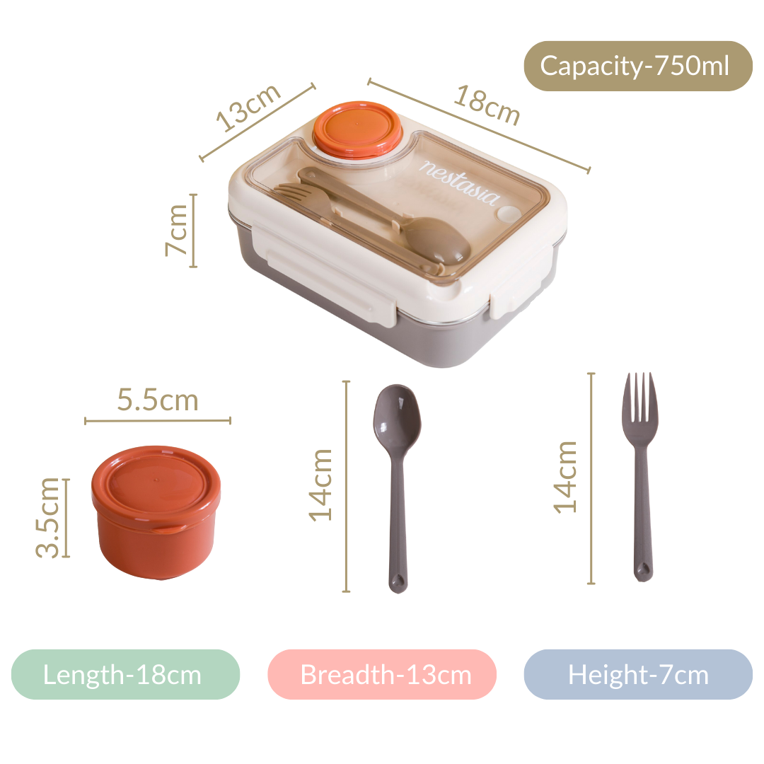 3 Grid Brown Lunch Box With Spoon & Fork Online