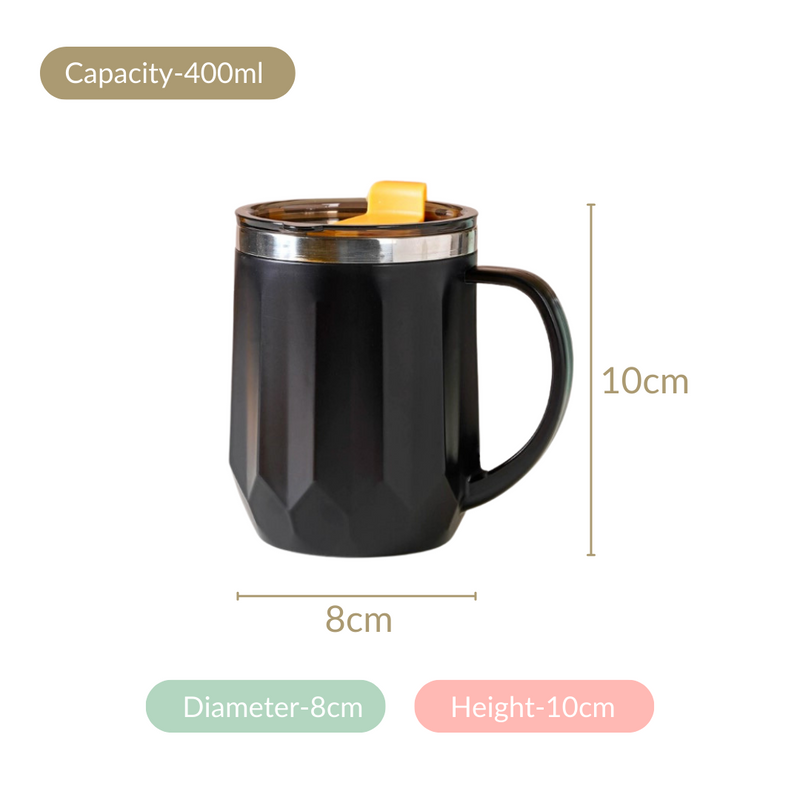 Travel Mug For Tea & Coffee Black 400ml - Travel mug, travel coffee mug, coffee mug, coffee mug with lid
