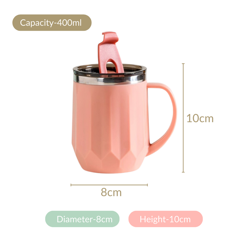 Portable Desk Coffee Mug Pink 400ml - Travel mug, travel coffee mug, coffee mug with lid, tea mug, insulated mug, portable coffee mug