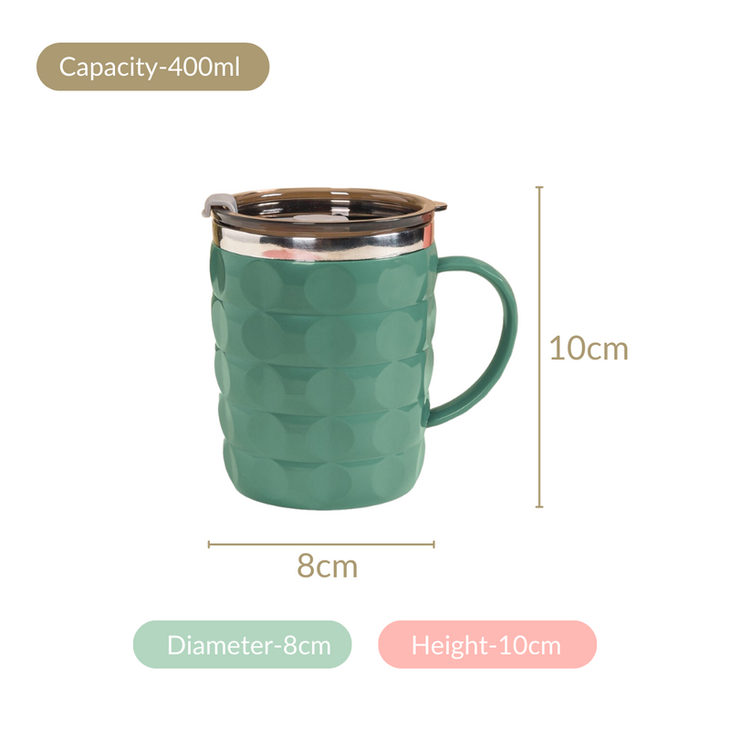 Portable Coffee Mug With Lid Green 400ml - Travel mug, travel mug with lid, coffee mug, insulated mug, travel coffee mug, travel coffee mug with lid