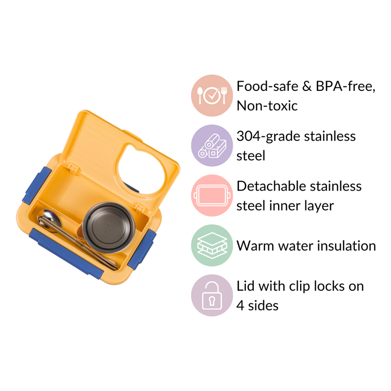 2 Grid Insulated Leakproof Stainless Steel Bento Box Blue 800ml