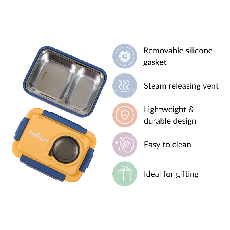 2 Grid Insulated Leakproof Stainless Steel Bento Box Blue 800ml