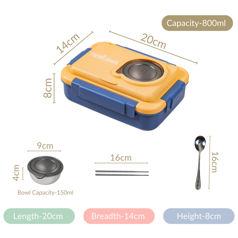 2 Grid Insulated Leakproof Stainless Steel Bento Box Blue 800ml