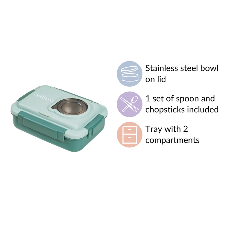 Leakproof Lunch Box With 2 Sections Green 800ml