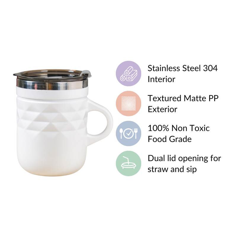 Stainless Steel Travel Mug White 400ml - Travel mug, travel mug with lid, coffee mug, insulated mug, travel coffee mug, travel coffee mug with lid