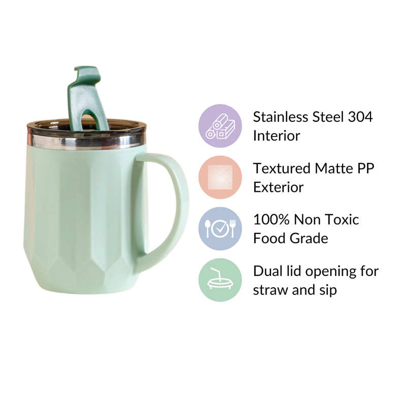 Portable Travel Coffee Mug With Lid Mint 400ml - Travel mug, travel coffee mug, coffee mug with lid, tea mug, insulated mug, portable coffee mug