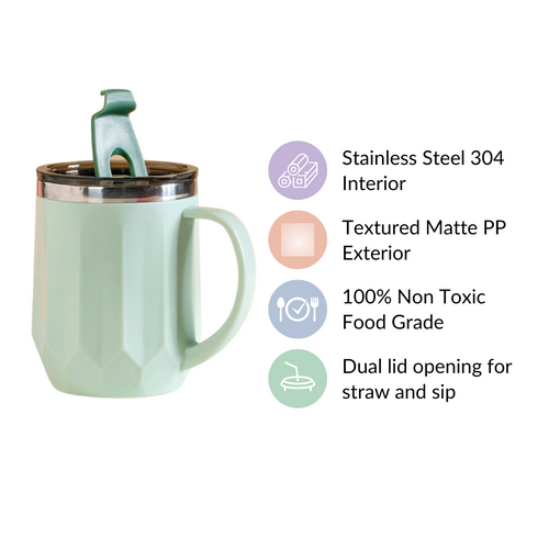Portable Insulated Coffee Mug With Lid Mint 400ml